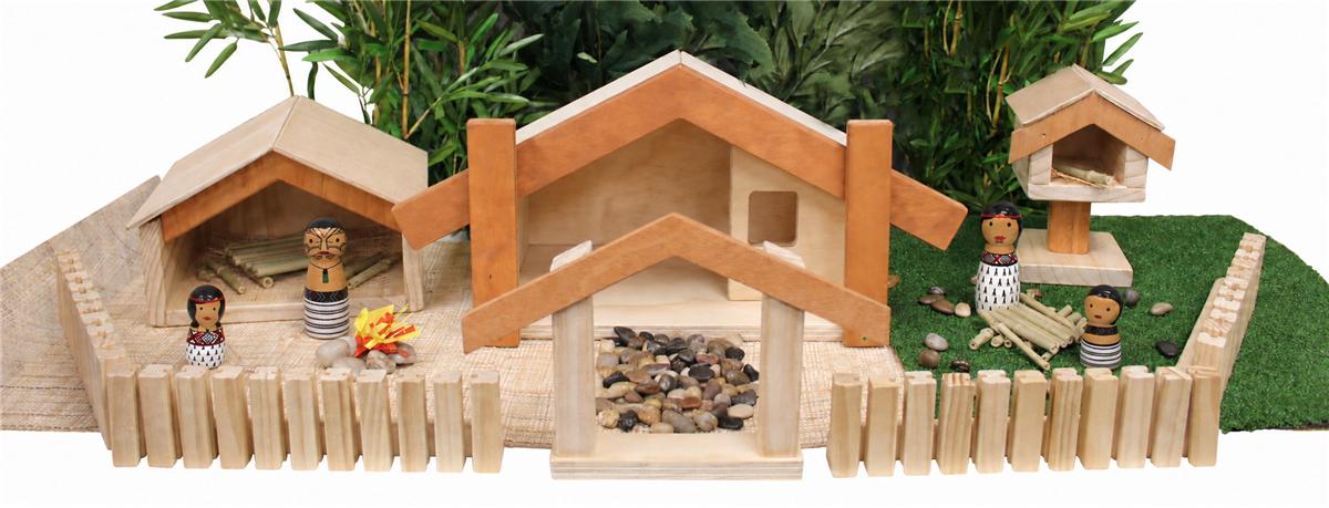 Wooden Maori Village Set Preschool Early Learning