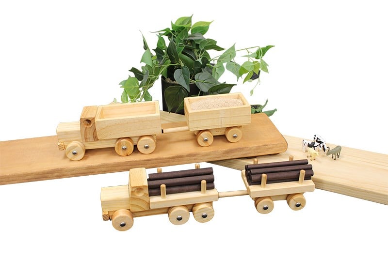Wooden Truck & Trailer Set with Logs (6pcs)