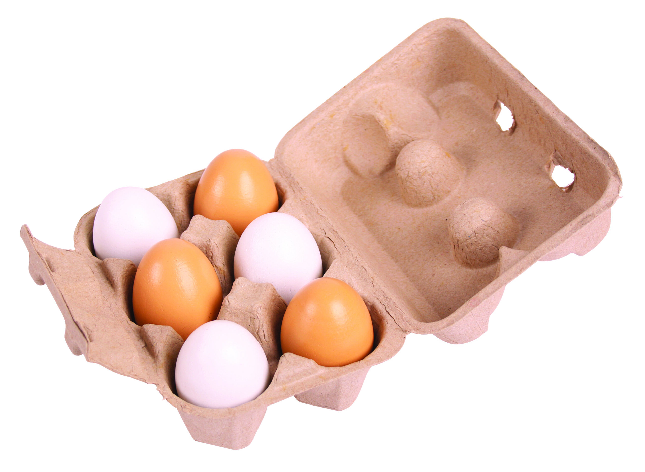 Six Wooden Eggs in a Carton