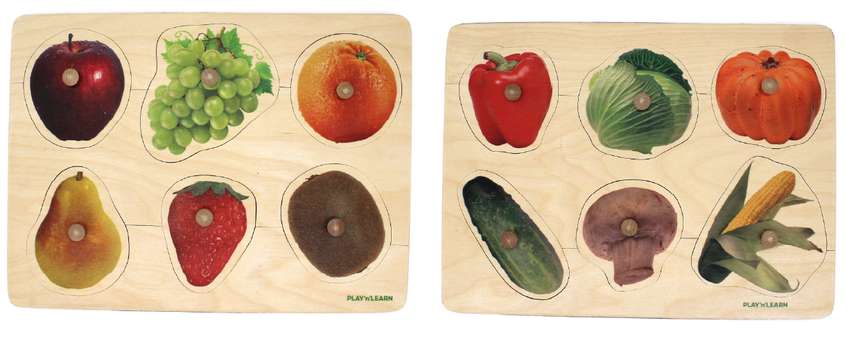 Wooden Giant Fruit & Vege Knob 6 Piece Puzzle Set (2pcs)