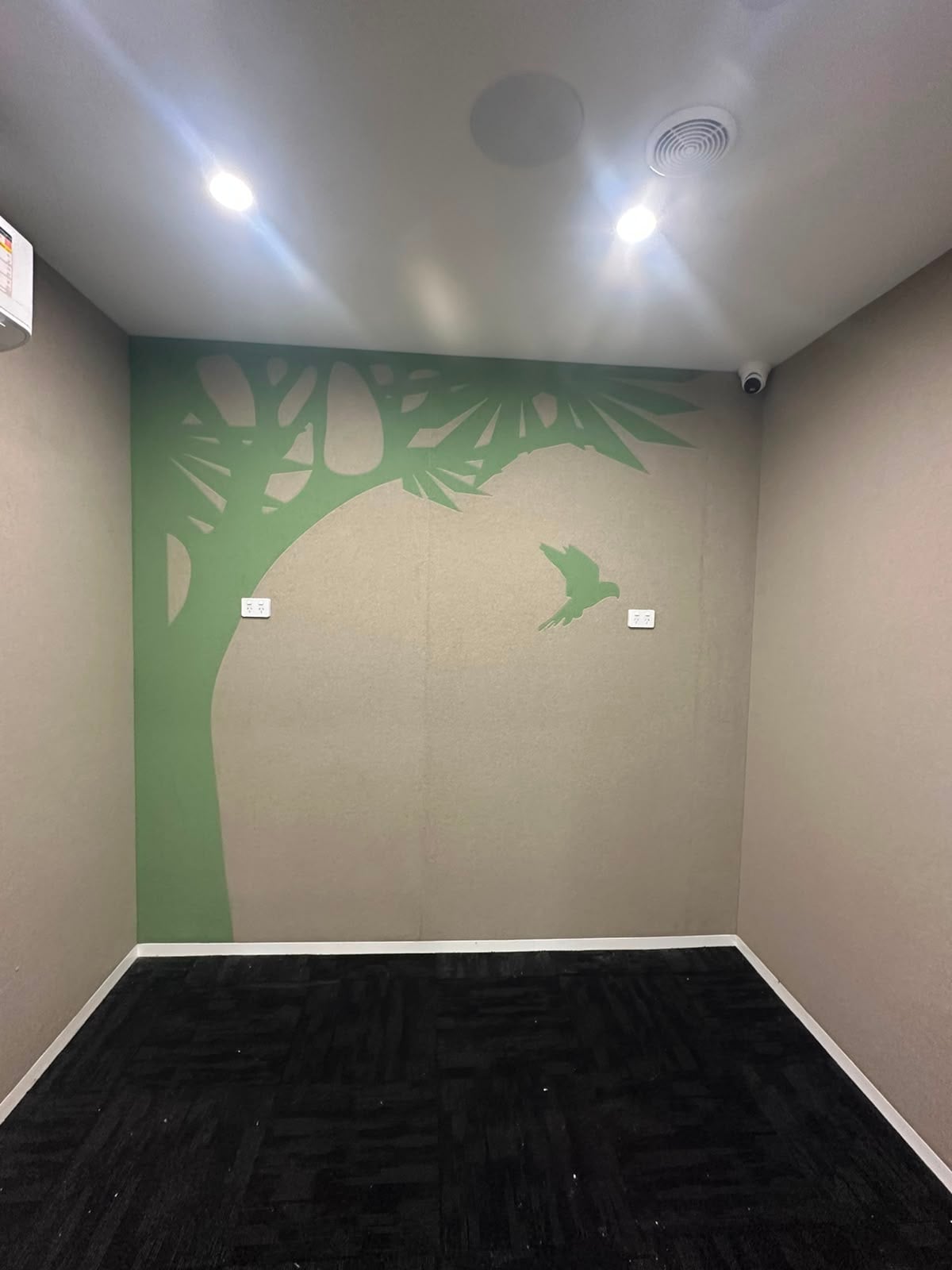 The same sleep room after acoustic wall panels were installed